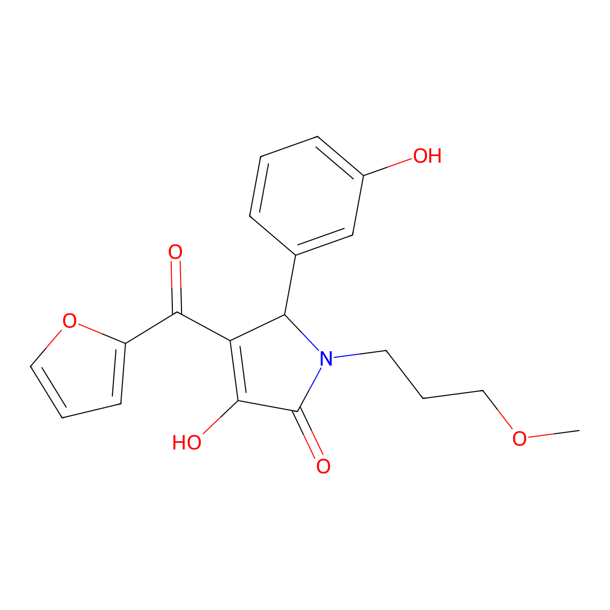 (4E)-4-[furan-2-yl(hydroxy)methylidene]-5-(3-hydroxyphenyl)-1-(3-methoxypropyl)pyrrolidine-2,3-dione molecular structure, CAS 371127-69-4