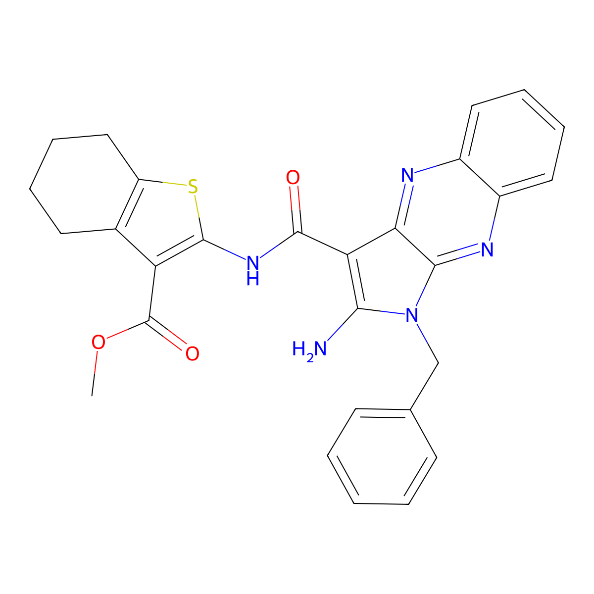 methyl 2-{[(2-amino-1-benzyl-1H-pyrrolo[2,3-b]quinoxalin-3-yl)carbonyl]amino}-4,5,6,7-tetrahydro-1-benzothiophene-3-carboxylate molecular structure, CAS 371127-86-5