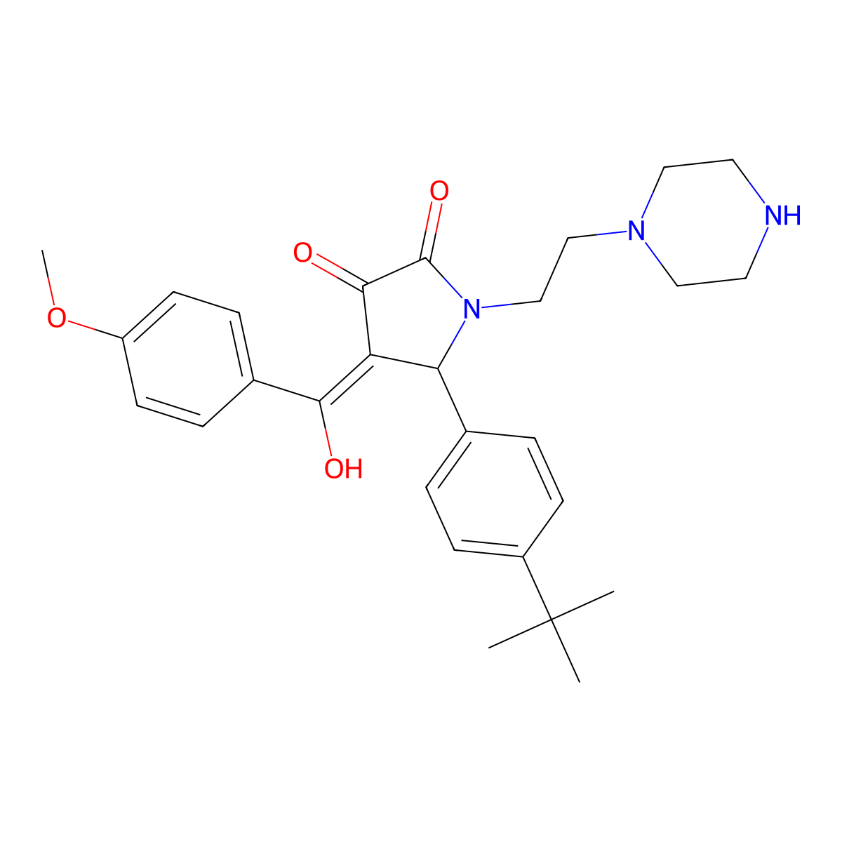 5-(4-tert-butylphenyl)-3-hydroxy-4-(4-methoxybenzoyl)-1-[2-(piperazin-1-yl)ethyl]-2,5-dihydro-1H-pyrrol-2-one molecular structure, CAS 371127-92-3
