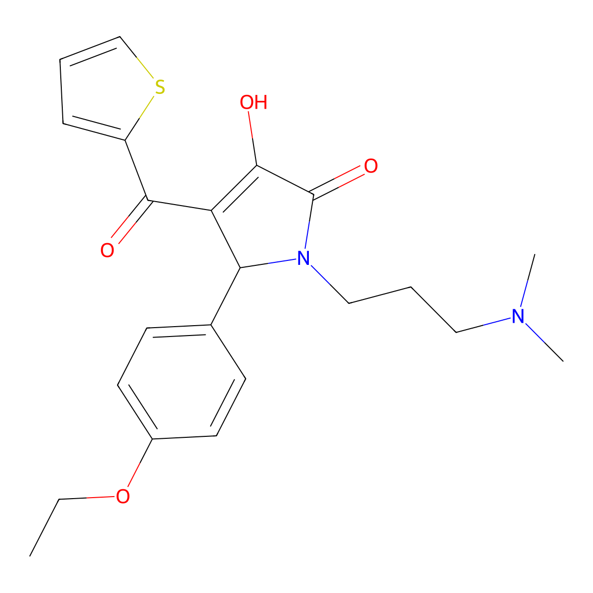 (4E)-1-[3-(dimethylamino)propyl]-5-(4-ethoxyphenyl)-4-[hydroxy(thiophen-2-yl)methylidene]pyrrolidine-2,3-dione molecular structure, CAS 371128-09-5