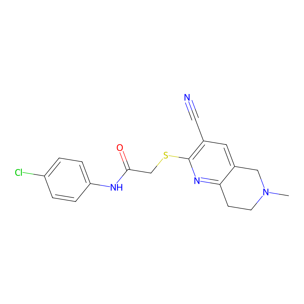 N-(4-chlorophenyl)-2-[(3-cyano-6-methyl-7,8-dihydro-5H-1,6-naphthyridin-2-yl)sulfanyl]acetamide molecular structure, CAS 371128-14-2
