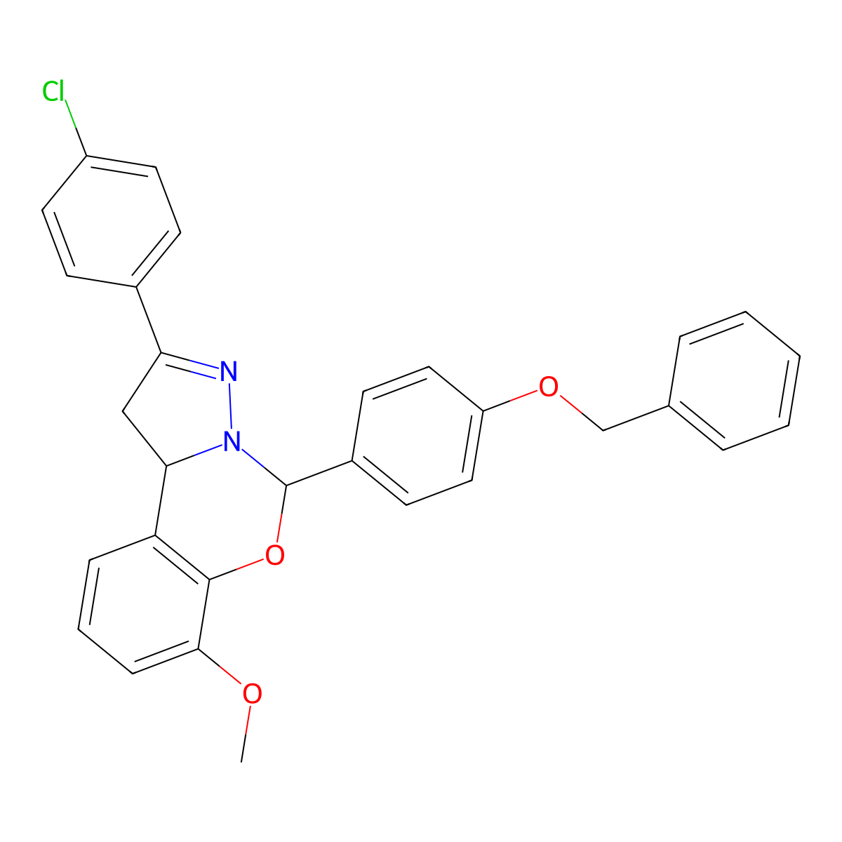 5-[4-(Benzyloxy)phenyl]-2-(4-chlorophenyl)-7-methoxy-1,10b-dihydropyrazolo[1,5-c][1,3]benzoxazine molecular structure, CAS 371128-23-3