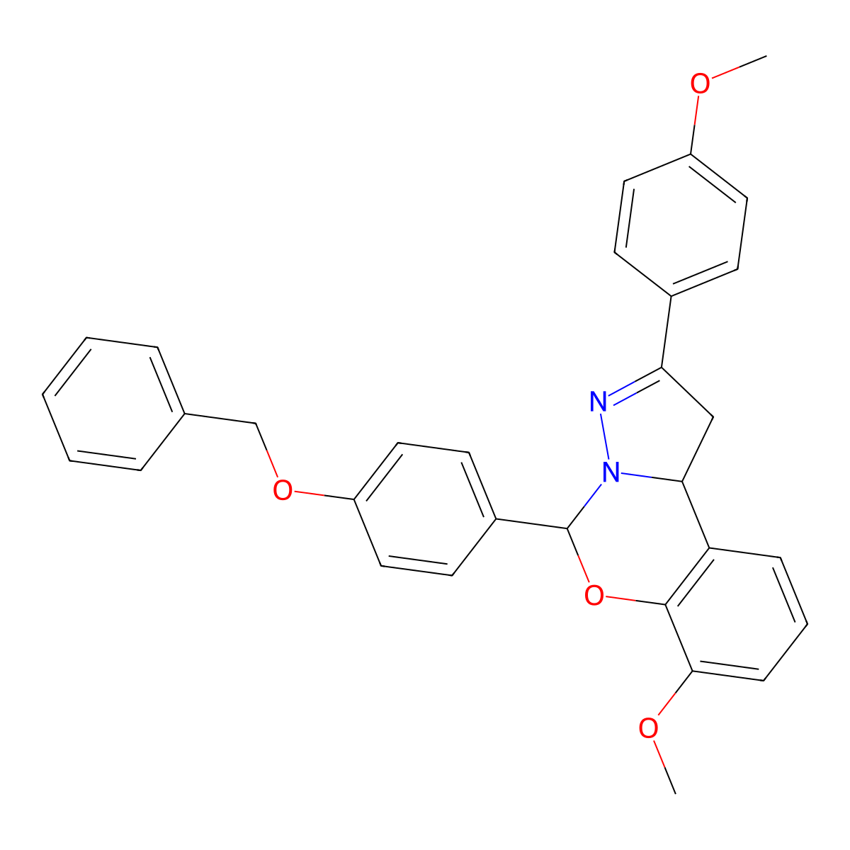 5-[4-(Benzyloxy)phenyl]-7-methoxy-2-(4-methoxyphenyl)-1,10b-dihydropyrazolo[1,5-c][1,3]benzoxazine molecular structure, CAS 371128-27-7
