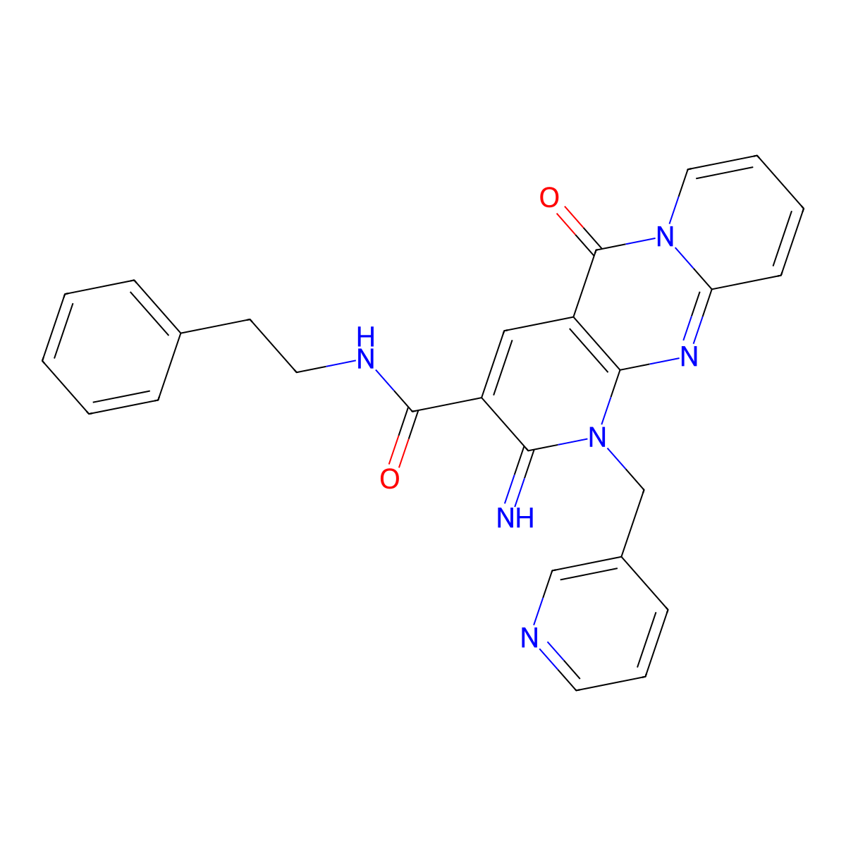 2-Imino-5-oxo-N-(2-phenylethyl)-1-(3-pyridinylmethyl)-1,5-dihydro-2H-dipyrido(1,2-A:2,3-D)pyrimidine-3-carboxamide molecular structure, CAS 371128-31-3