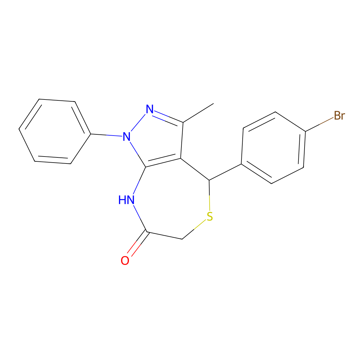 4-(4-bromophenyl)-3-methyl-1-phenyl-4,8-dihydro-1H-pyrazolo[3,4-e][1,4]thiazepin-7(6H)-one molecular structure, CAS 371128-41-5
