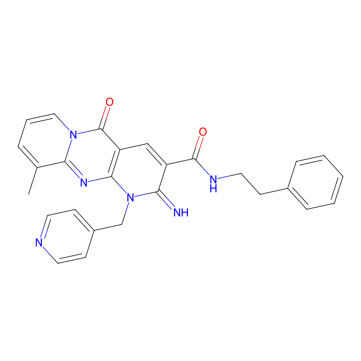 [2-imino-10-methyl-5-oxo-1-(4-pyridylmethyl)(1,6-dihydropyridino[2,3-d]pyridin o[1,2-a]pyrimidin-3-yl)]-N-(2-phenylethyl)carboxamide molecular structure, CAS 371128-50-6