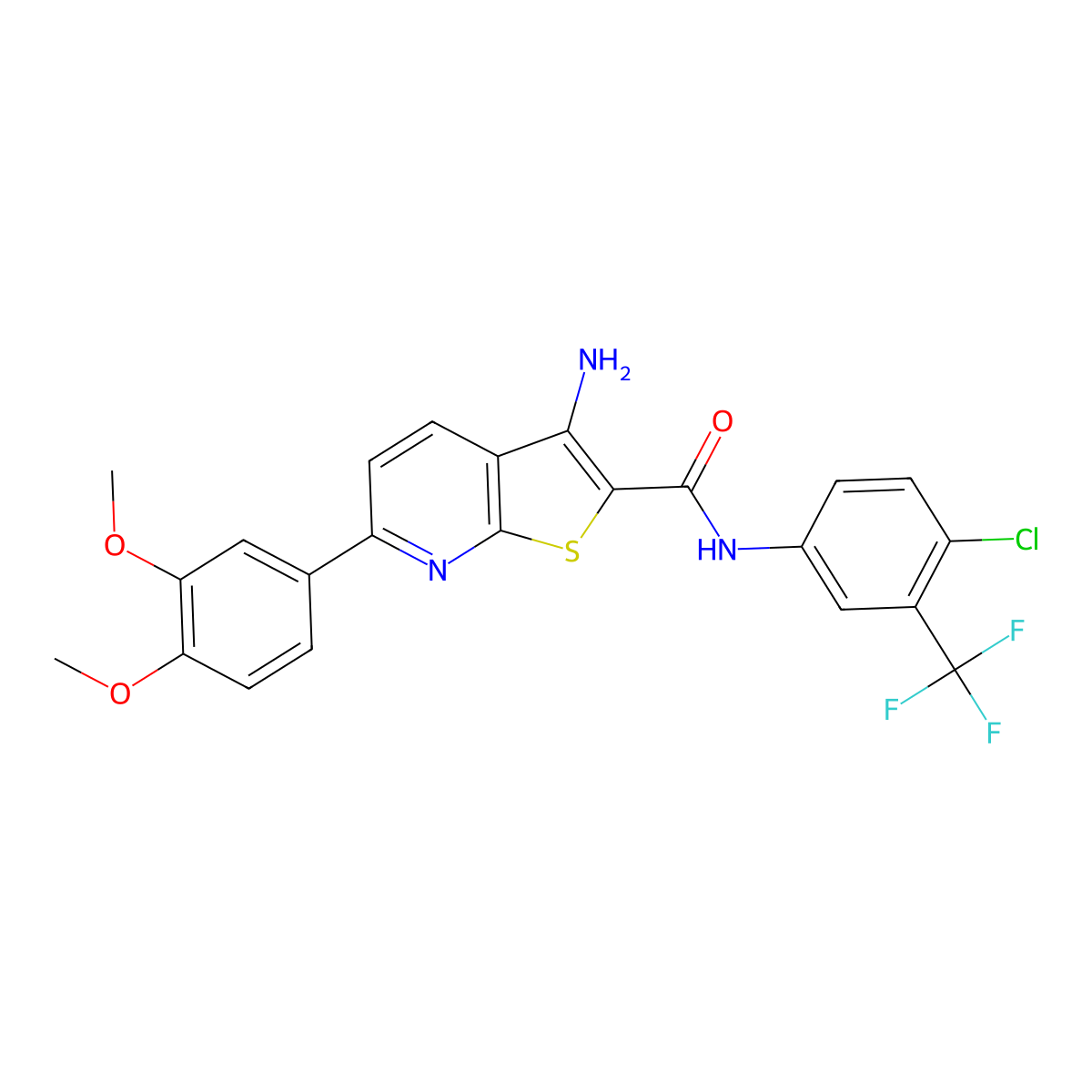 3-amino-N-[4-chloro-3-(trifluoromethyl)phenyl]-6-(3,4-dimethoxyphenyl)thieno[2,3-b]pyridine-2-carboxamide molecular structure, CAS 371128-74-4