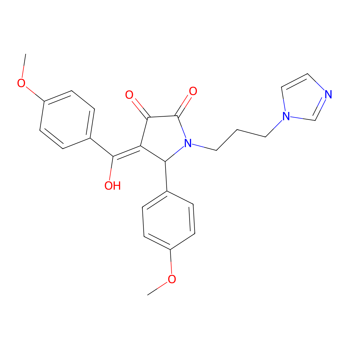 4-[Hydroxy-(4-methoxyphenyl)methylidene]-1-(3-imidazol-1-ylpropyl)-5-(4-methoxyphenyl)pyrrolidine-2,3-dione molecular structure, CAS 371129-25-8