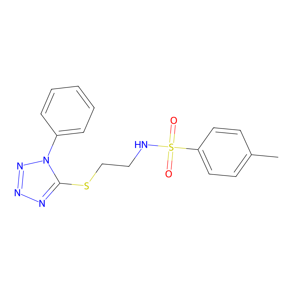 4-Methyl-N-[2-(1-phenyl-1H-tetrazol-5-ylsulfanyl)-ethyl]-benzenesulfonamide molecular structure, CAS 371129-60-1