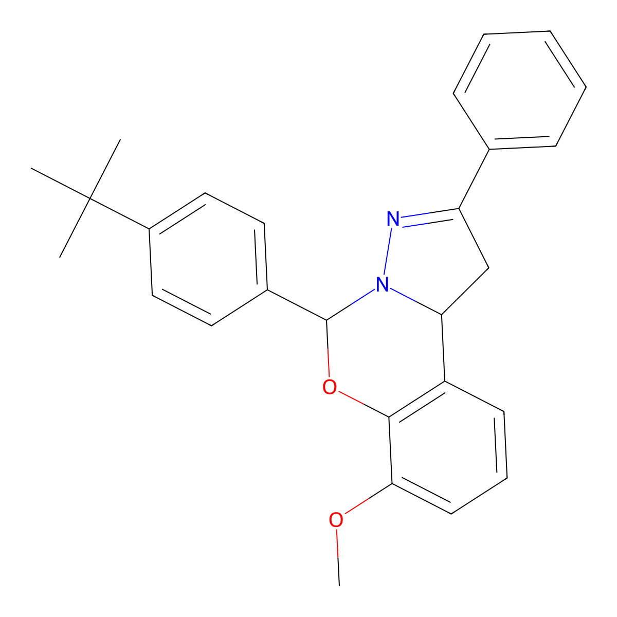 5-(4-Tert-butylphenyl)-7-methoxy-2-phenyl-1,10b-dihydropyrazolo[1,5-c][1,3]benzoxazine molecular structure, CAS 371129-61-2