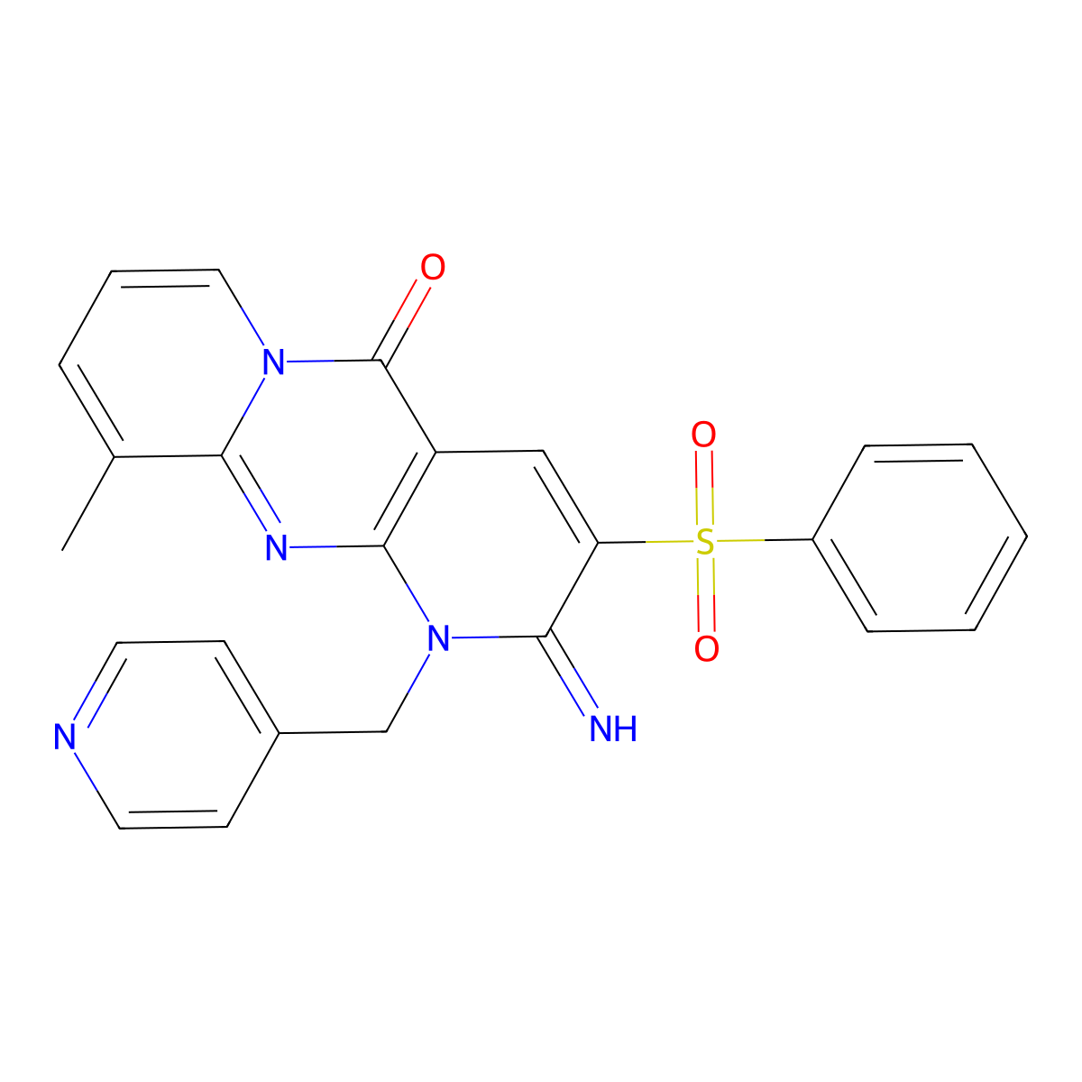 5-(Benzenesulfonyl)-6-imino-11-methyl-7-[(pyridin-4-yl)methyl]-1,7,9-triazatricyclo[8.4.0.0^{3,8}]tetradeca-3(8),4,9,11,13-pentaen-2-one molecular structure, CAS 371129-67-8
