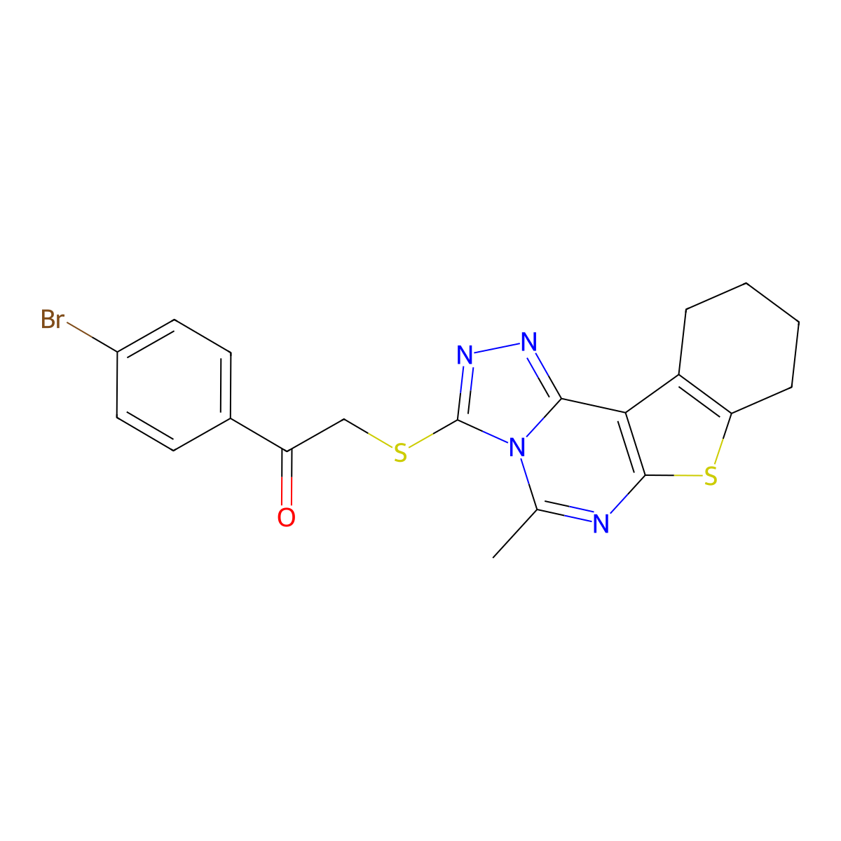 1-(4-Bromophenyl)-2-((5-methyl-8,9,10,11-tetrahydrobenzo[4,5]thieno[3,2-e][1,2,4]triazolo[4,3-c]pyrimidin-3-yl)thio)ethanone molecular structure, CAS 371129-71-4