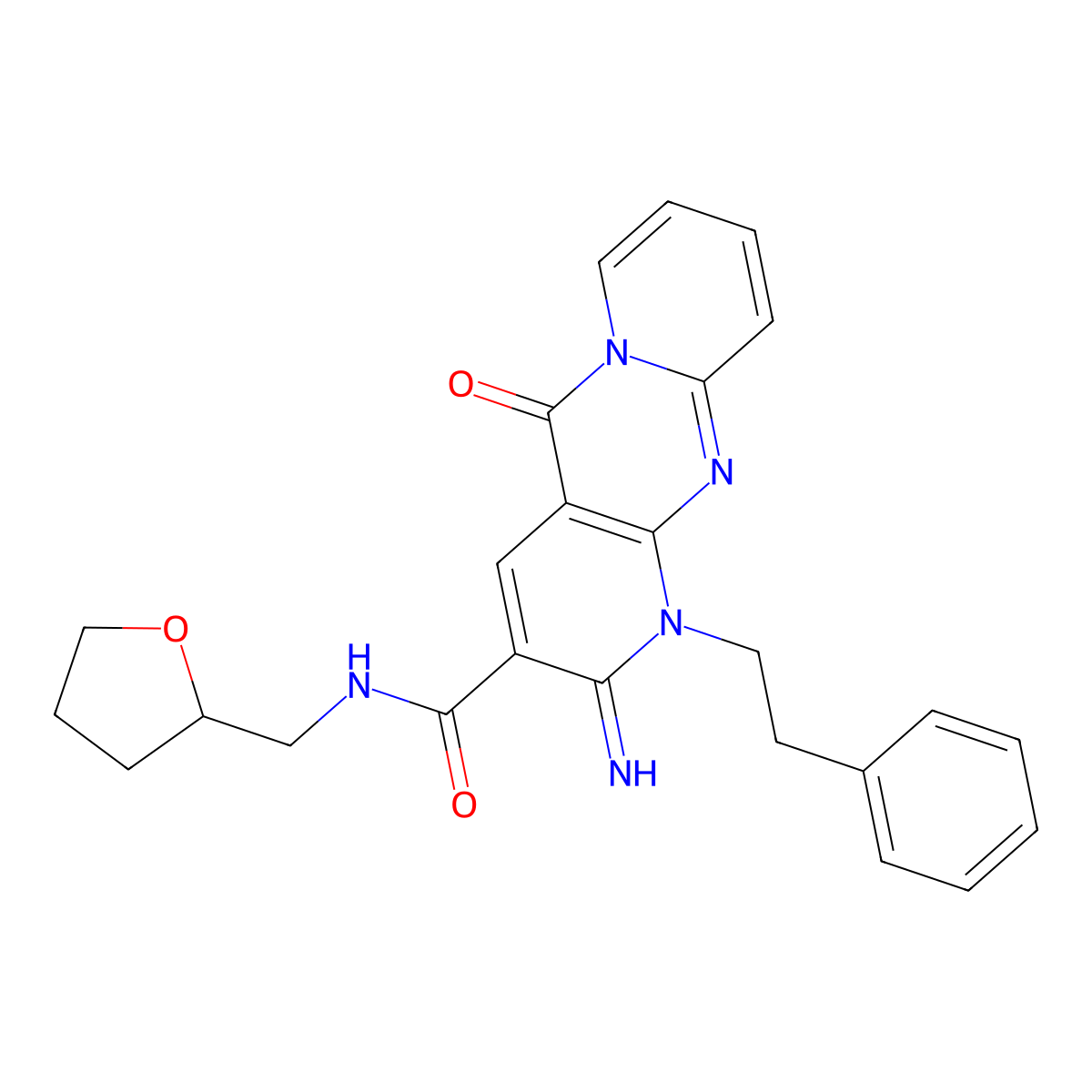 6-imino-2-oxo-N-[(oxolan-2-yl)methyl]-7-(2-phenylethyl)-1,7,9-triazatricyclo[8.4.0.0^{3,8}]tetradeca-3(8),4,9,11,13-pentaene-5-carboxamide molecular structure, CAS 371129-76-9