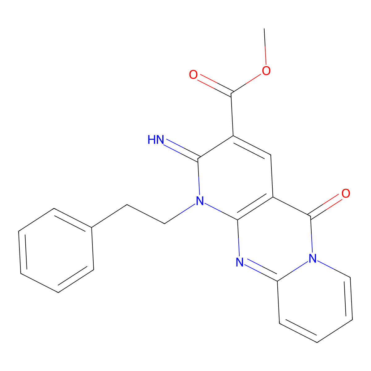 methyl 2-imino-5-oxo-1-(2-phenylethyl)-1,5-dihydro-2H-dipyrido[1,2-a:2',3'-d]pyrimidine-3-carboxylate molecular structure, CAS 371130-06-2
