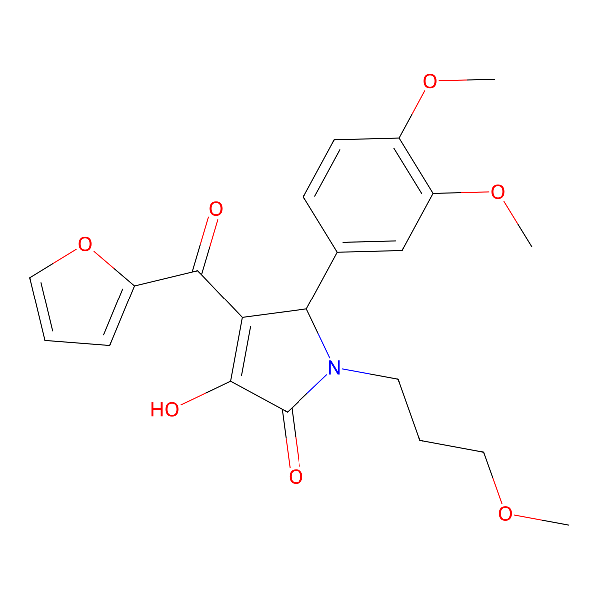 (4E)-5-(3,4-dimethoxyphenyl)-4-[furan-2-yl(hydroxy)methylidene]-1-(3-methoxypropyl)pyrrolidine-2,3-dione molecular structure, CAS 371130-11-9