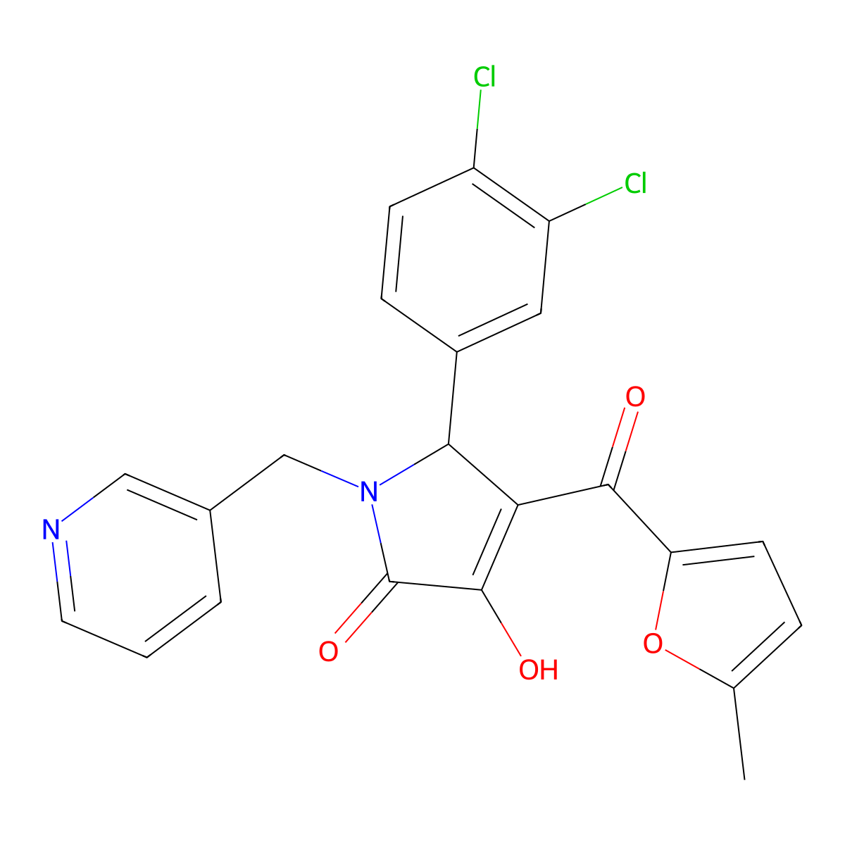 (4E)-5-(3,4-dichlorophenyl)-4-[hydroxy(5-methylfuran-2-yl)methylidene]-1-(pyridin-3-ylmethyl)pyrrolidine-2,3-dione molecular structure, CAS 371130-23-3