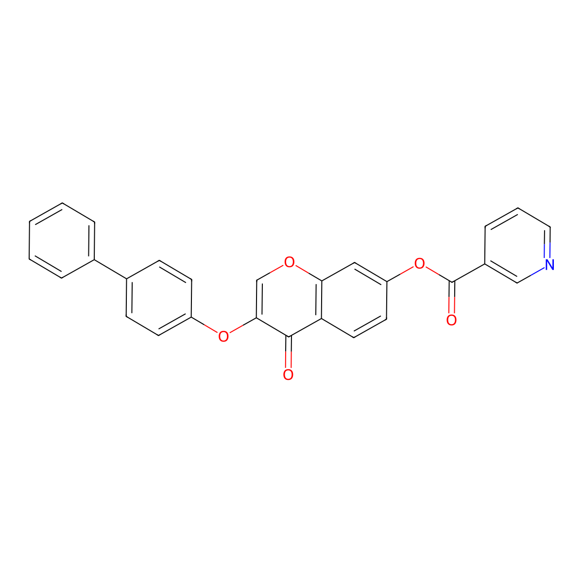 3-([1,1'-biphenyl]-4-yloxy)-4-oxo-4H-chromen-7-yl nicotinate molecular structure, CAS 371130-29-9