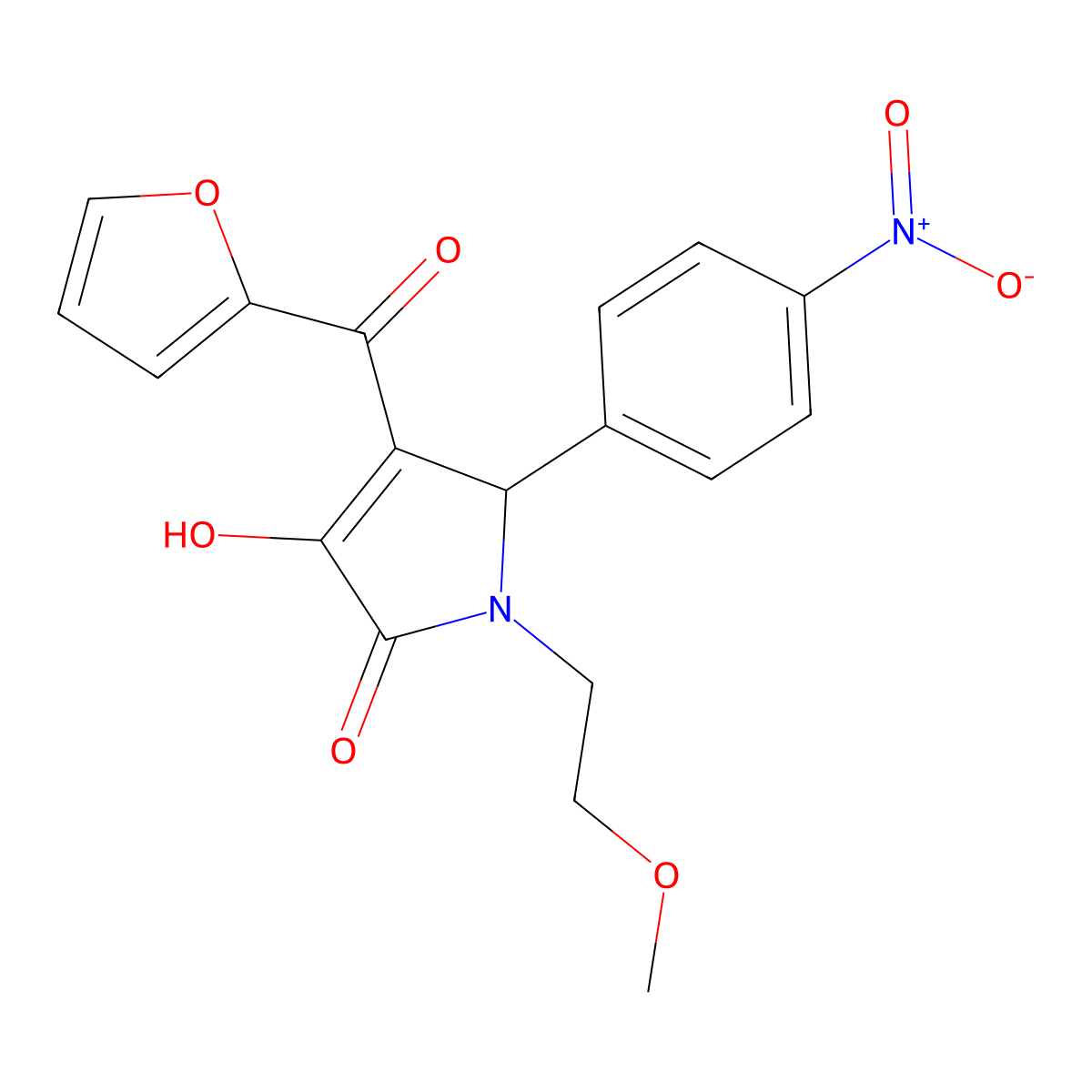 4-(Furan-2-carbonyl)-3-hydroxy-1-(2-methoxyethyl)-5-(4-nitrophenyl)-1H-pyrrol-2(5H)-one molecular structure, CAS 371130-65-3