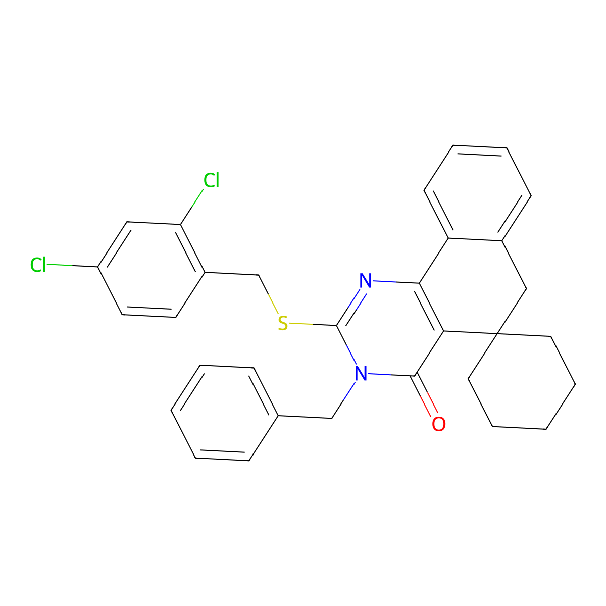 3-benzyl-2-[(2,4-dichlorophenyl)methylsulfanyl]spiro[6H-benzo[h]quinazoline-5,1'-cyclohexane]-4-one molecular structure, CAS 371130-67-5