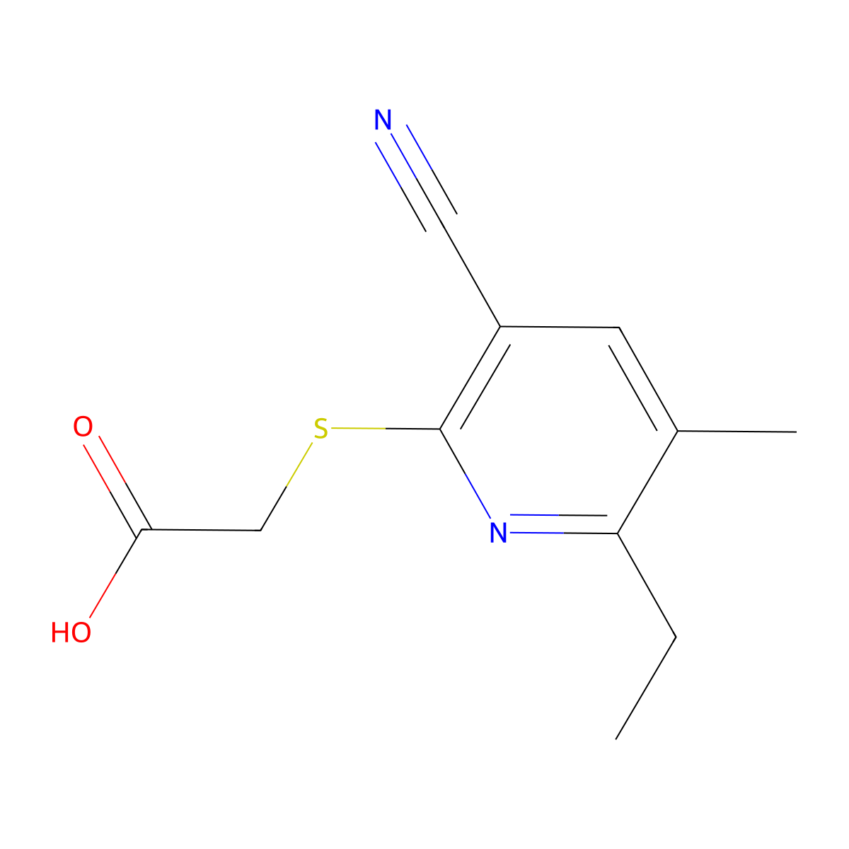 2-(3-Cyano-6-ethyl-5-methyl-2-pyridylthio)acetic acid molecular structure, CAS 371130-74-4