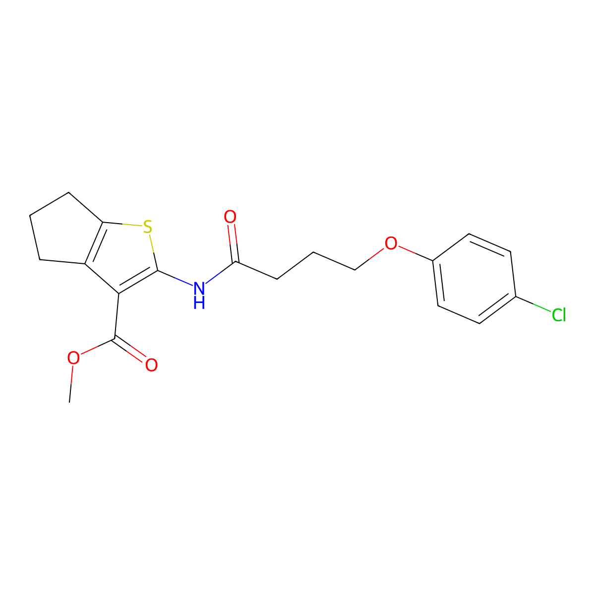 methyl 2-{[4-(4-chlorophenoxy)butanoyl]amino}-5,6-dihydro-4H-cyclopenta[b]thiophene-3-carboxylate molecular structure, CAS 371130-75-5