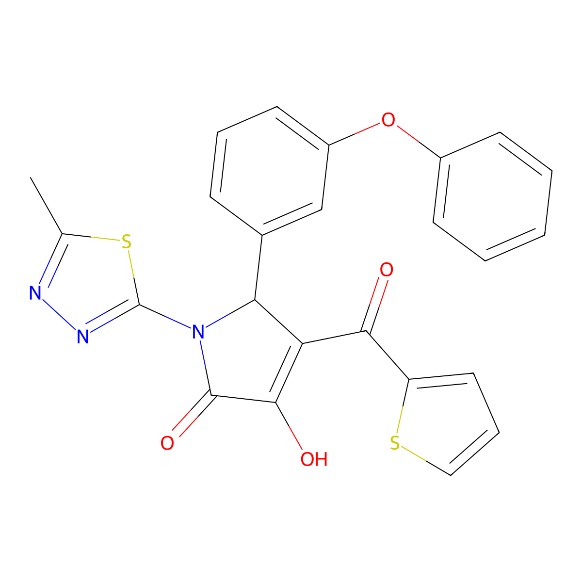 (4E)-4-[hydroxy(thiophen-2-yl)methylidene]-1-(5-methyl-1,3,4-thiadiazol-2-yl)-5-(3-phenoxyphenyl)pyrrolidine-2,3-dione molecular structure, CAS 371130-80-2