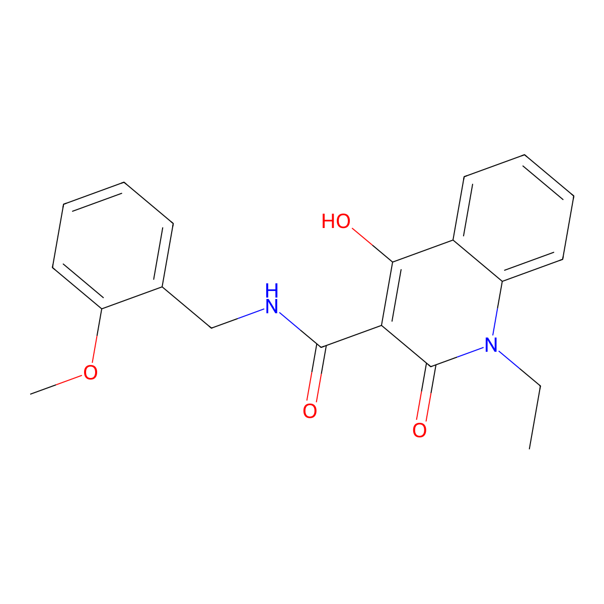 1-Ethyl-4-hydroxy-2-oxo-1,2-dihydro-quinoline-3-carboxylic acid 2-methoxy-benzylamide molecular structure, CAS 371131-00-9