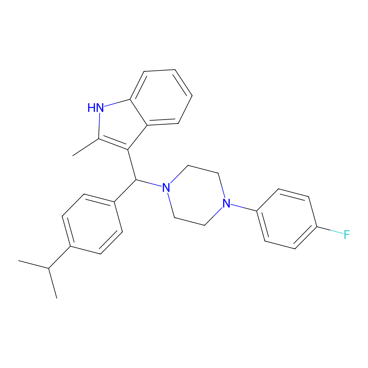 3-((4-(4-fluorophenyl)piperazin-1-yl)(4-isopropylphenyl)methyl)-2-methyl-1H-indole molecular structure, CAS 371131-04-3