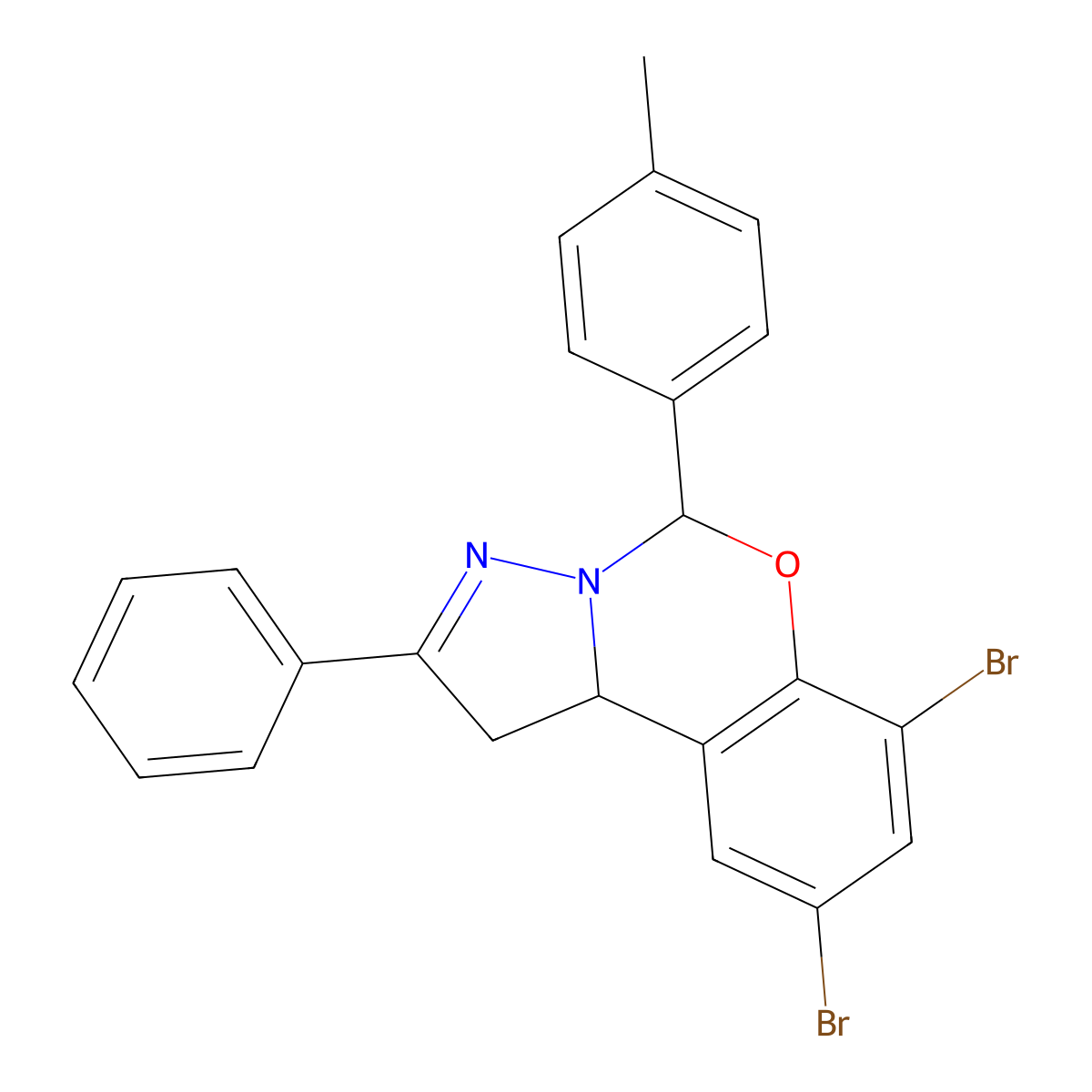 7,9-Dibromo-5-(4-methylphenyl)-2-phenyl-1,10b-dihydropyrazolo[1,5-c][1,3]benzoxazine molecular structure, CAS 371131-05-4
