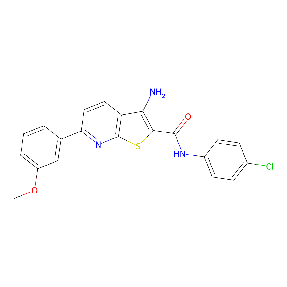 3-amino-N-(4-chlorophenyl)-6-(3-methoxyphenyl)thieno[2,3-b]pyridine-2-carboxamide molecular structure, CAS 371131-63-4