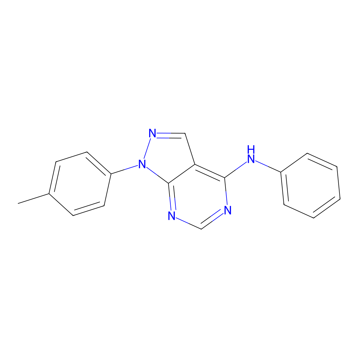 1-(4-methylphenyl)-N-phenyl-1H-pyrazolo[3,4-d]pyrimidin-4-amine molecular structure, CAS 371131-79-2