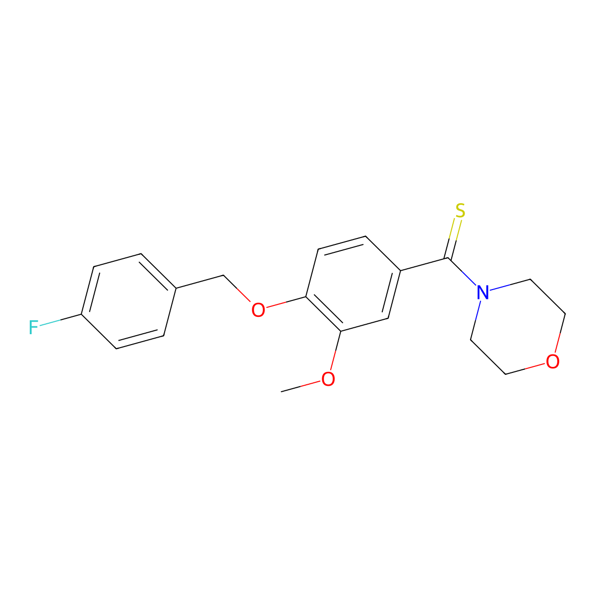 [4-[(4-Fluorophenyl)methoxy]-3-methoxyphenyl]-morpholin-4-ylmethanethione molecular structure, CAS 371132-30-8
