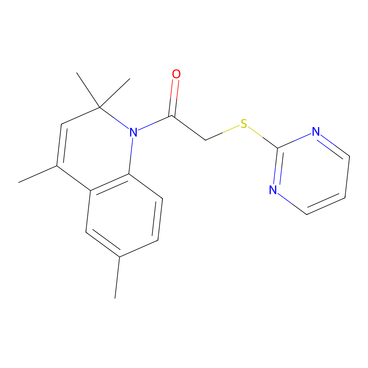 2-(pyrimidin-2-ylsulfanyl)-1-(2,2,4,6-tetramethylquinolin-1(2H)-yl)ethanone molecular structure, CAS 371132-39-7