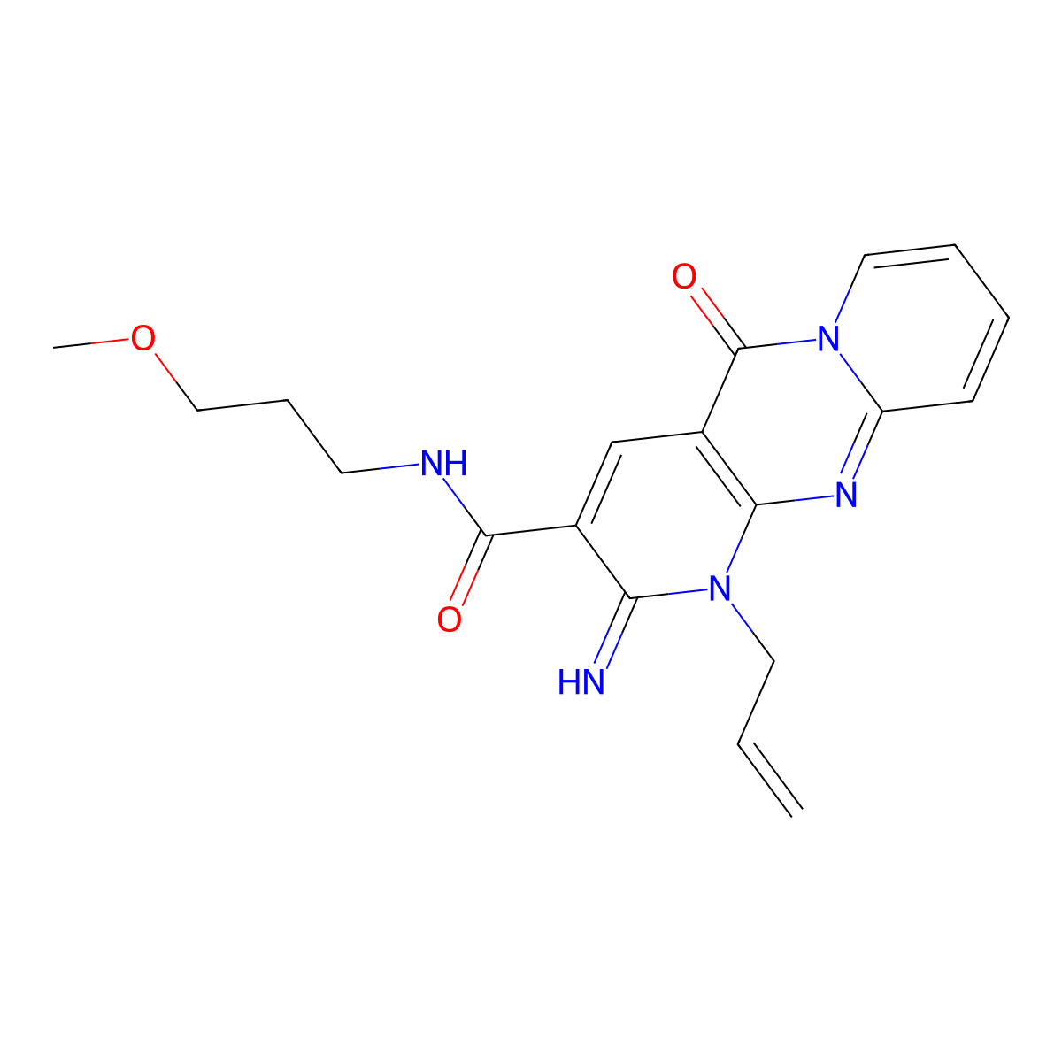 1-Allyl-2-imino-10-oxo-1,10-dihydro-2H-1,9,10a-triaza-anthracene-3-carboxylic acid (3-methoxy-propyl)-amide molecular structure, CAS 371132-42-2