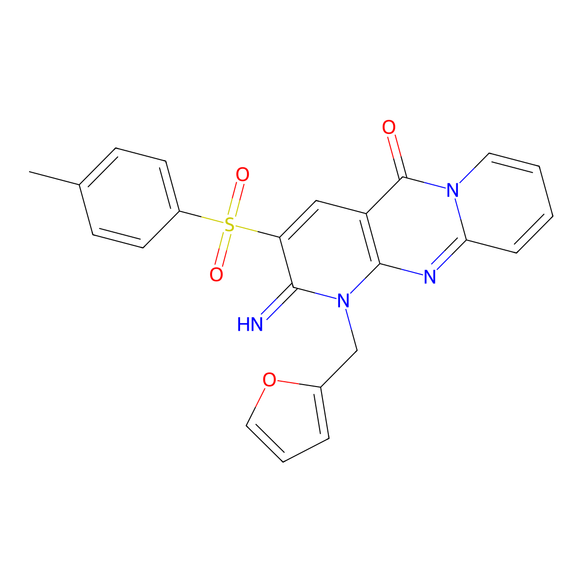 1-(2-Furylmethyl)-2-imino-3-((4-methylphenyl)sulfonyl)-1,2-dihydro-5H-dipyrido(1,2-A:2,3-D)pyrimidin-5-one molecular structure, CAS 371132-47-7