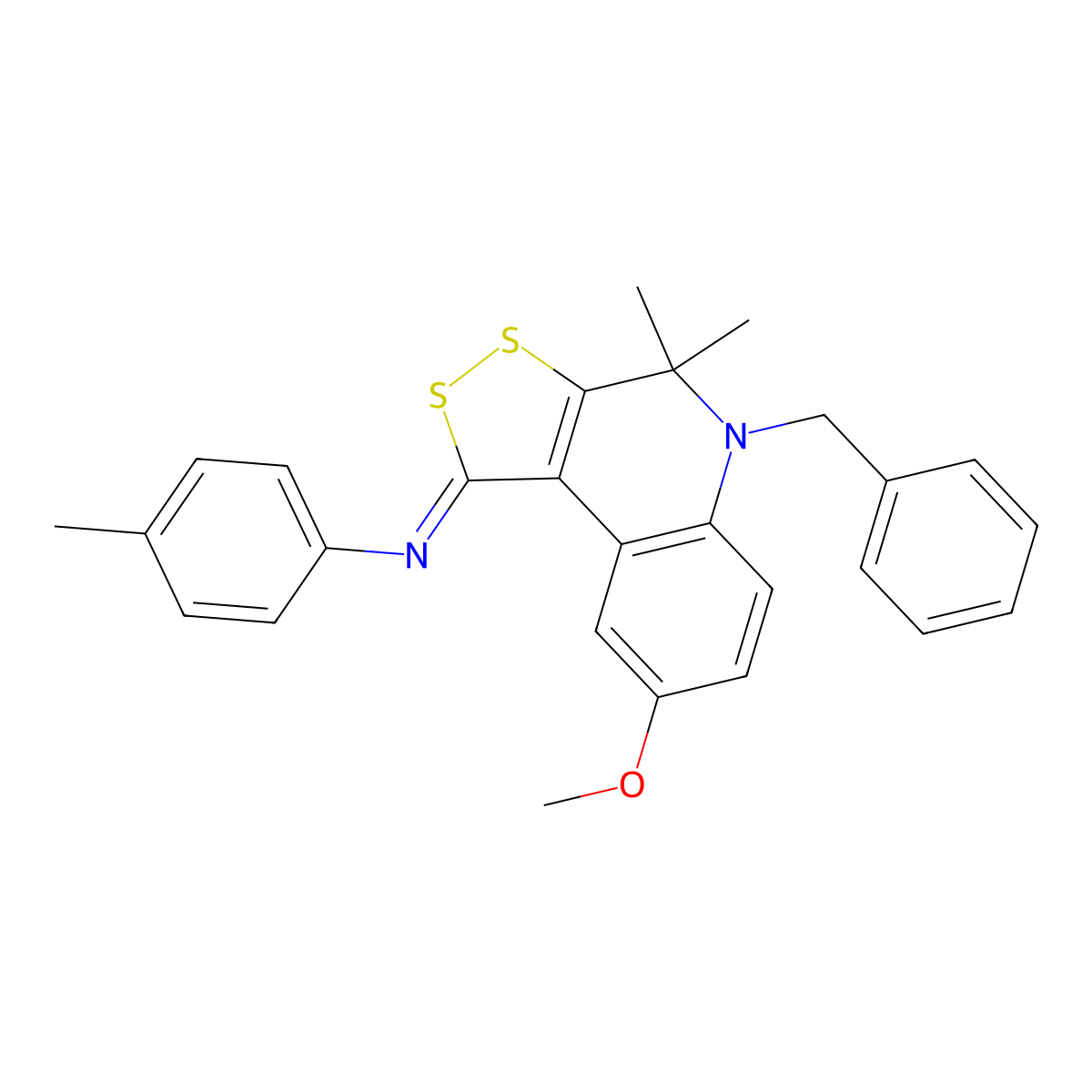 N-[(1Z)-5-benzyl-8-methoxy-4,4-dimethyl-4,5-dihydro-1H-[1,2]dithiolo[3,4-c]quinolin-1-ylidene]-4-methylaniline molecular structure, CAS 371132-55-7
