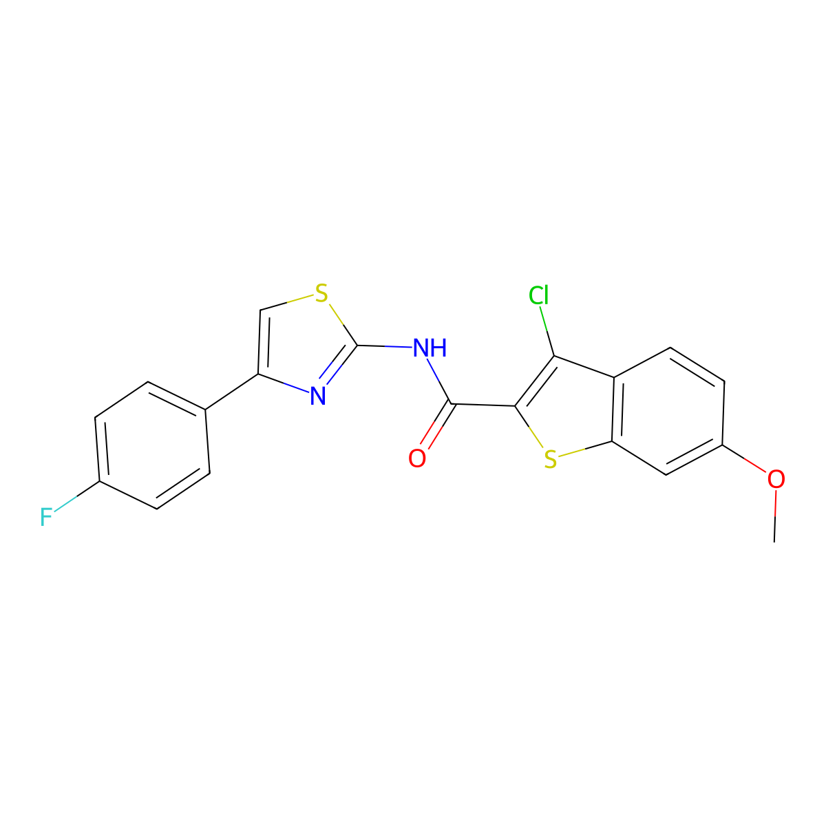 3-chloro-N-[4-(4-fluorophenyl)-1,3-thiazol-2-yl]-6-methoxy-1-benzothiophene-2-carboxamide molecular structure, CAS 371132-61-5