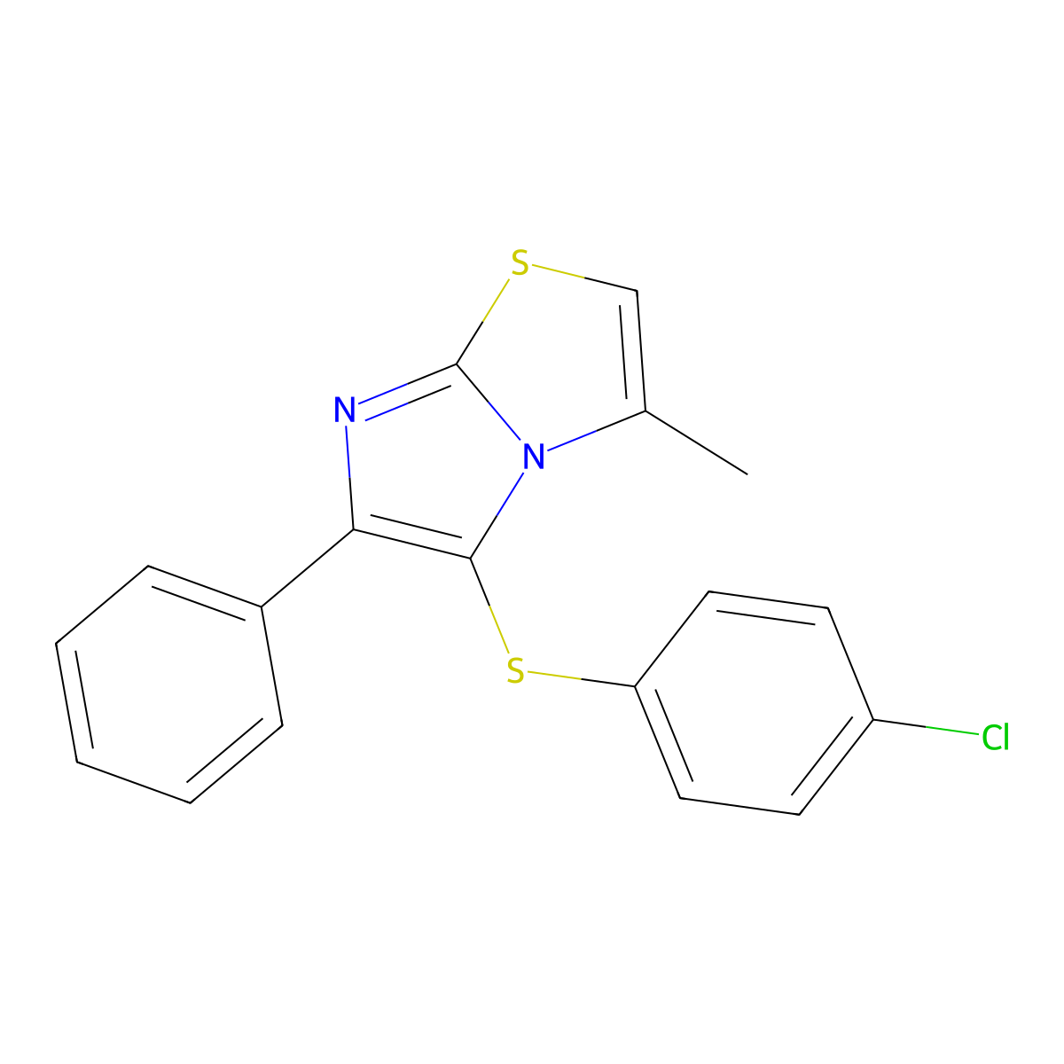 5-(4-Chlorophenyl)sulfanyl-3-methyl-6-phenylimidazo[2,1-b][1,3]thiazole molecular structure, CAS 371132-78-4