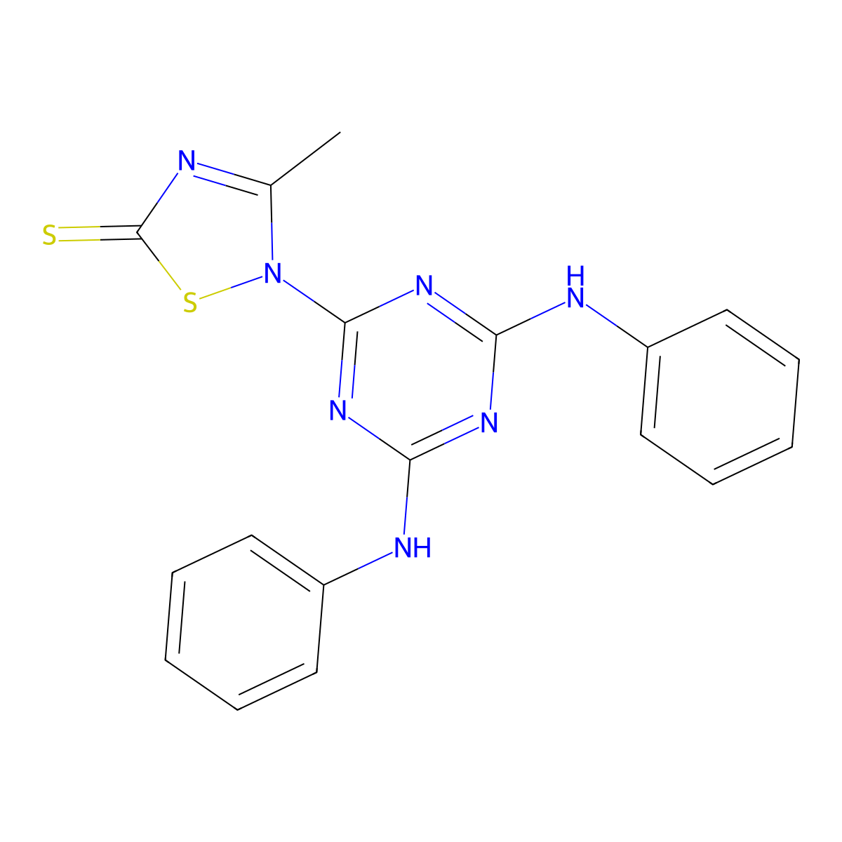 2-(4,6-dianilino-1,3,5-triazin-2-yl)-3-methyl-1,2,4-thiadiazole-5(2H)-thione molecular structure, CAS 371133-50-5