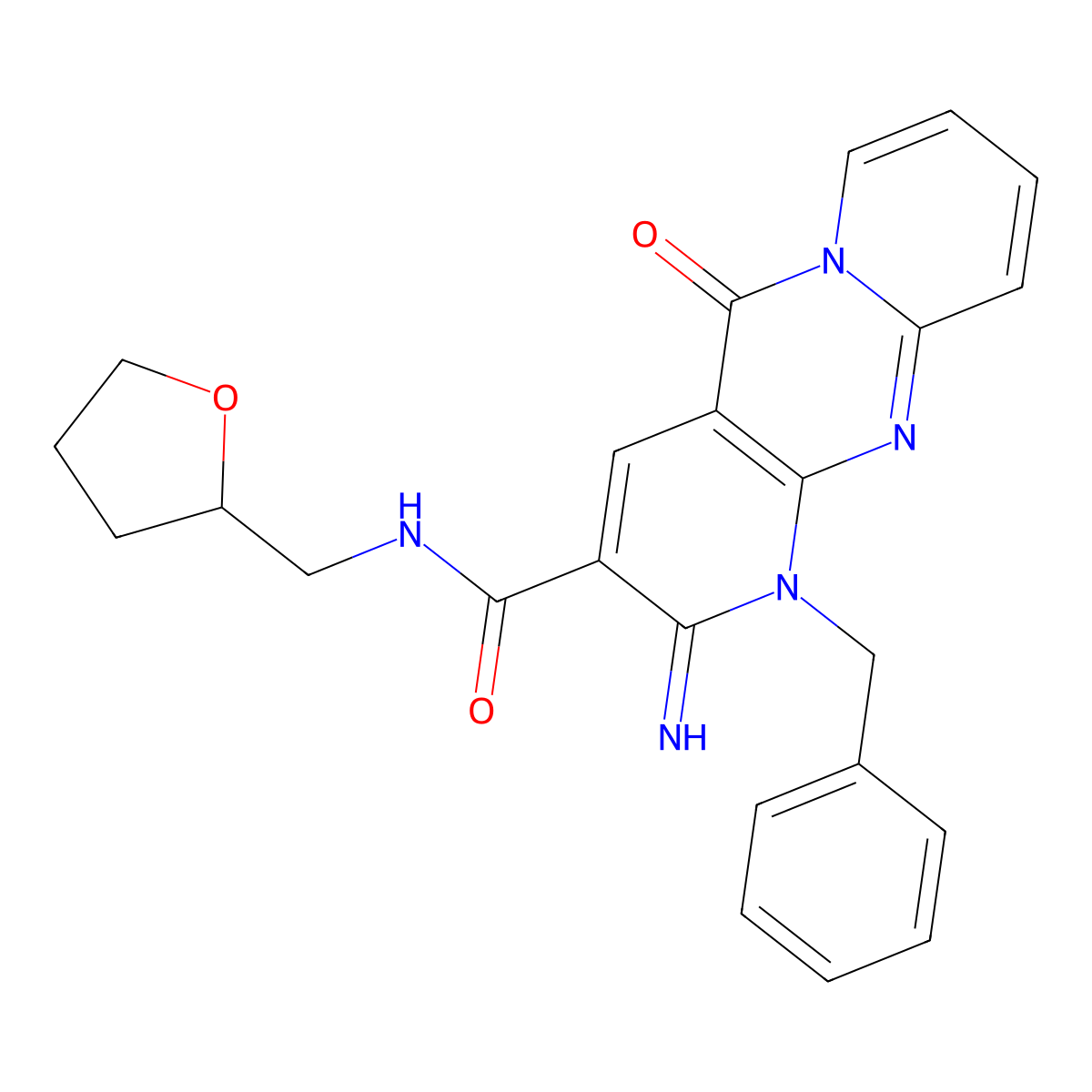 [2-imino-5-oxo-1-benzyl(1,6-dihydropyridino[1,2-a]pyridino[2,3-d]pyrimidin-3-y l)]-N-(oxolan-2-ylmethyl)carboxamide molecular structure, CAS 371133-55-0