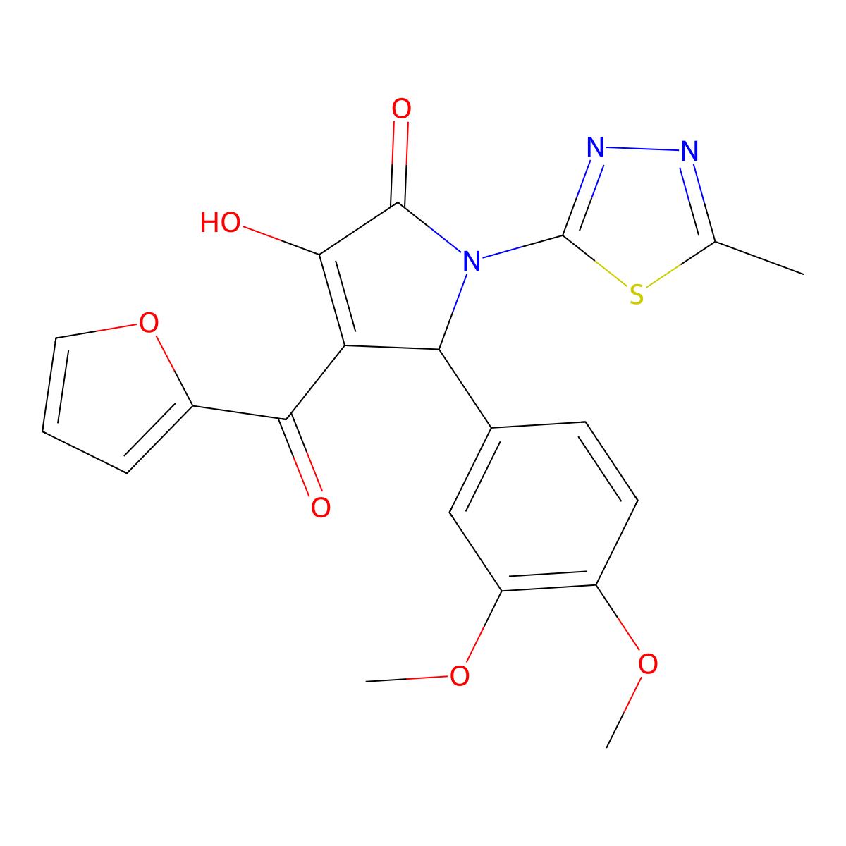 (4E)-5-(3,4-dimethoxyphenyl)-4-[furan-2-yl(hydroxy)methylidene]-1-(5-methyl-1,3,4-thiadiazol-2-yl)pyrrolidine-2,3-dione molecular structure, CAS 371133-56-1