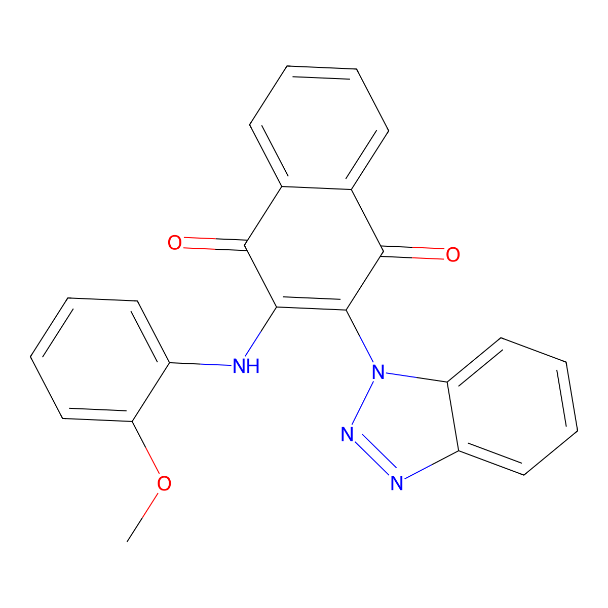 2-(1H-benzo[d][1,2,3]triazol-1-yl)-3-((2-methoxyphenyl)amino)naphthalene-1,4-dione molecular structure, CAS 371133-67-4