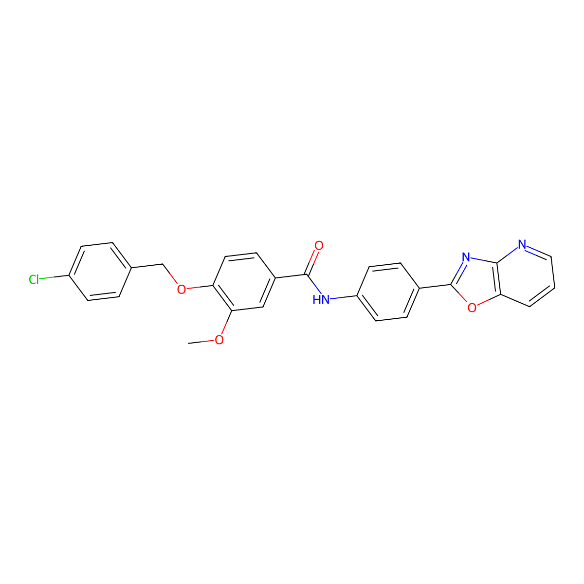 4-[(4-chlorophenyl)methoxy]-3-methoxy-N-[4-([1,3]oxazolo[4,5-b]pyridin-2-yl)phenyl]benzamide molecular structure, CAS 371134-04-2