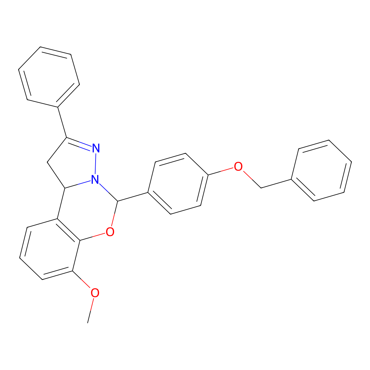 5-[4-(Benzyloxy)phenyl]-7-methoxy-2-phenyl-1,10b-dihydropyrazolo[1,5-c][1,3]benzoxazine molecular structure, CAS 371134-12-2