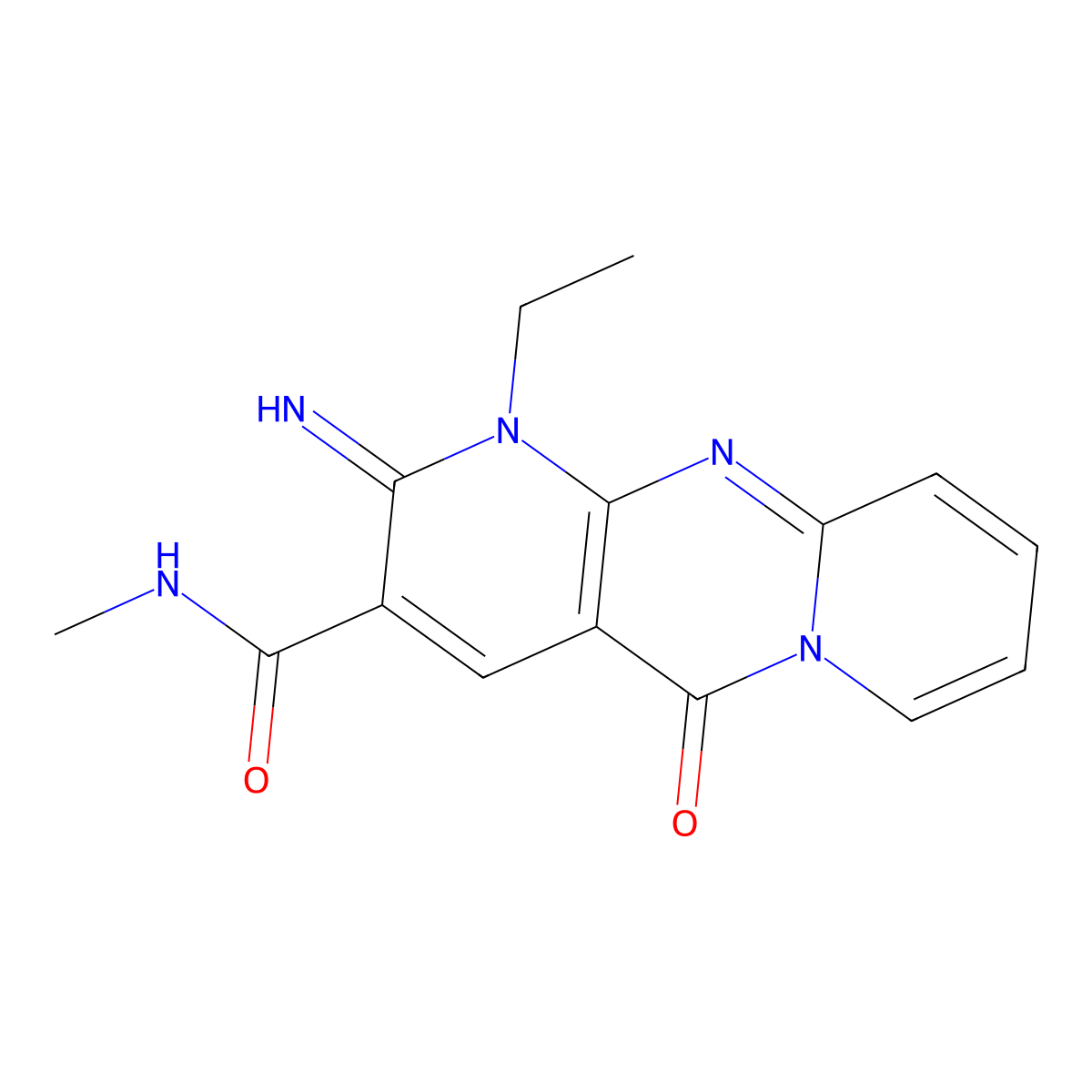 1-Ethyl-2-imino-N-methyl-5-oxo-1,5-dihydro-2H-dipyrido(1,2-A:2,3-D)pyrimidine-3-carboxamide molecular structure, CAS 371134-80-4