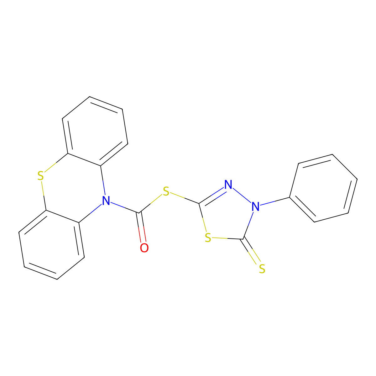 S-(4-phenyl-5-thioxo-4,5-dihydro-1,3,4-thiadiazol-2-yl) 10H-phenothiazine-10-carbothioate molecular structure, CAS 371134-95-1
