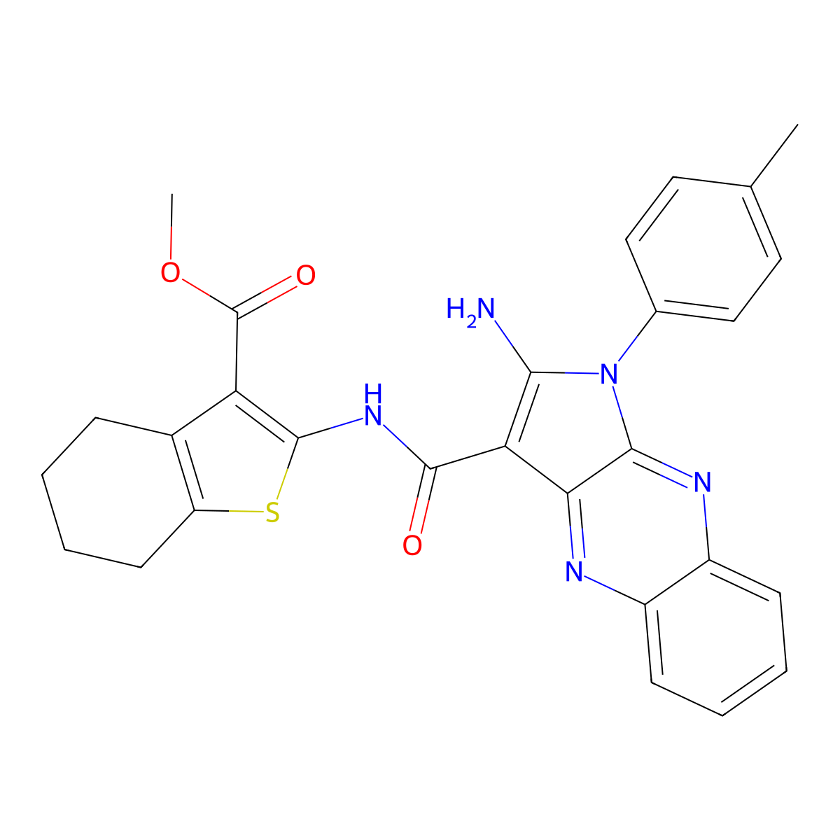methyl 2-({[2-amino-1-(4-methylphenyl)-1H-pyrrolo[2,3-b]quinoxalin-3-yl]carbonyl}amino)-4,5,6,7-tetrahydro-1-benzothiophene-3-carboxylate molecular structure, CAS 371135-12-5