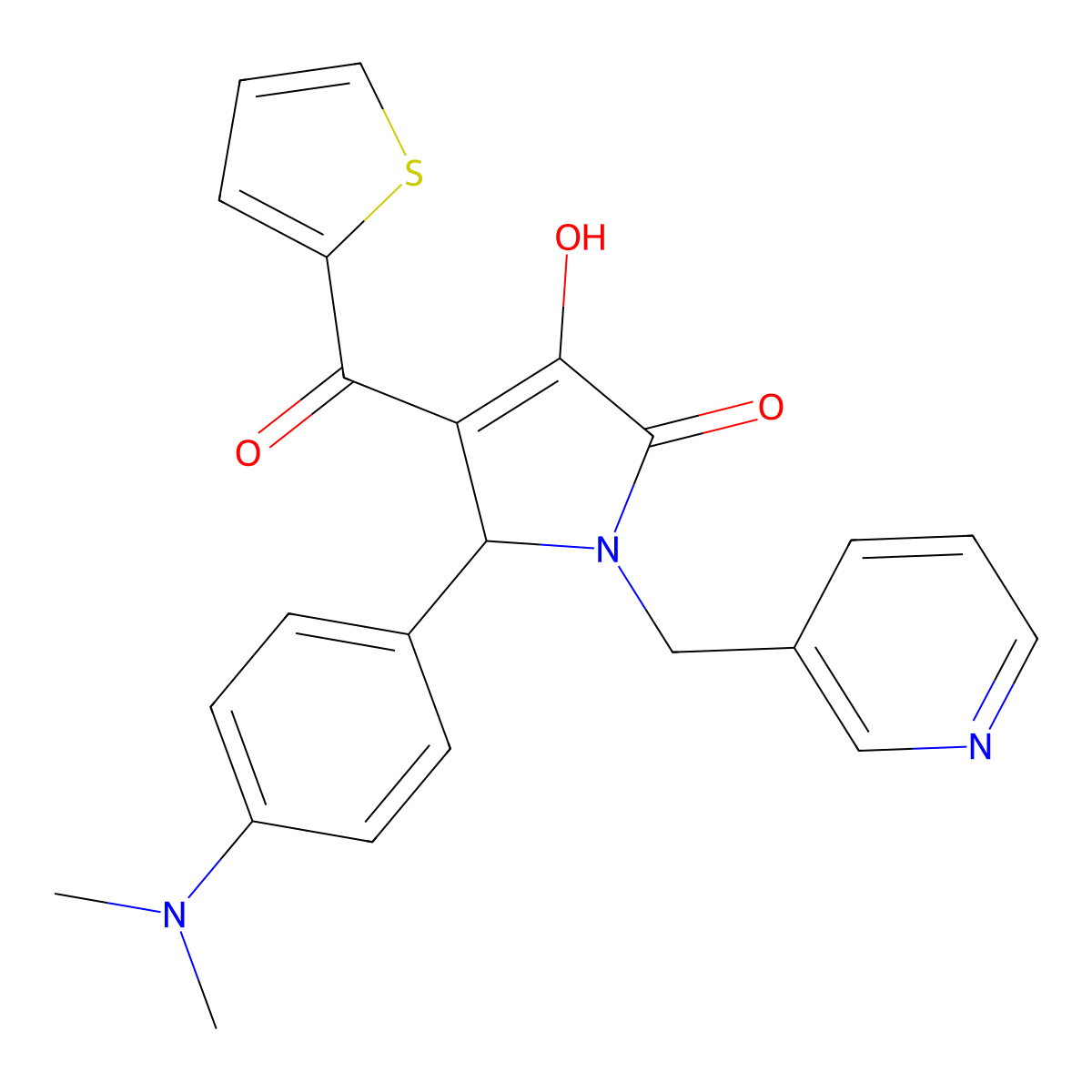 (4E)-5-[4-(dimethylamino)phenyl]-4-[hydroxy(thiophen-2-yl)methylidene]-1-(pyridin-3-ylmethyl)pyrrolidine-2,3-dione molecular structure, CAS 371135-29-4
