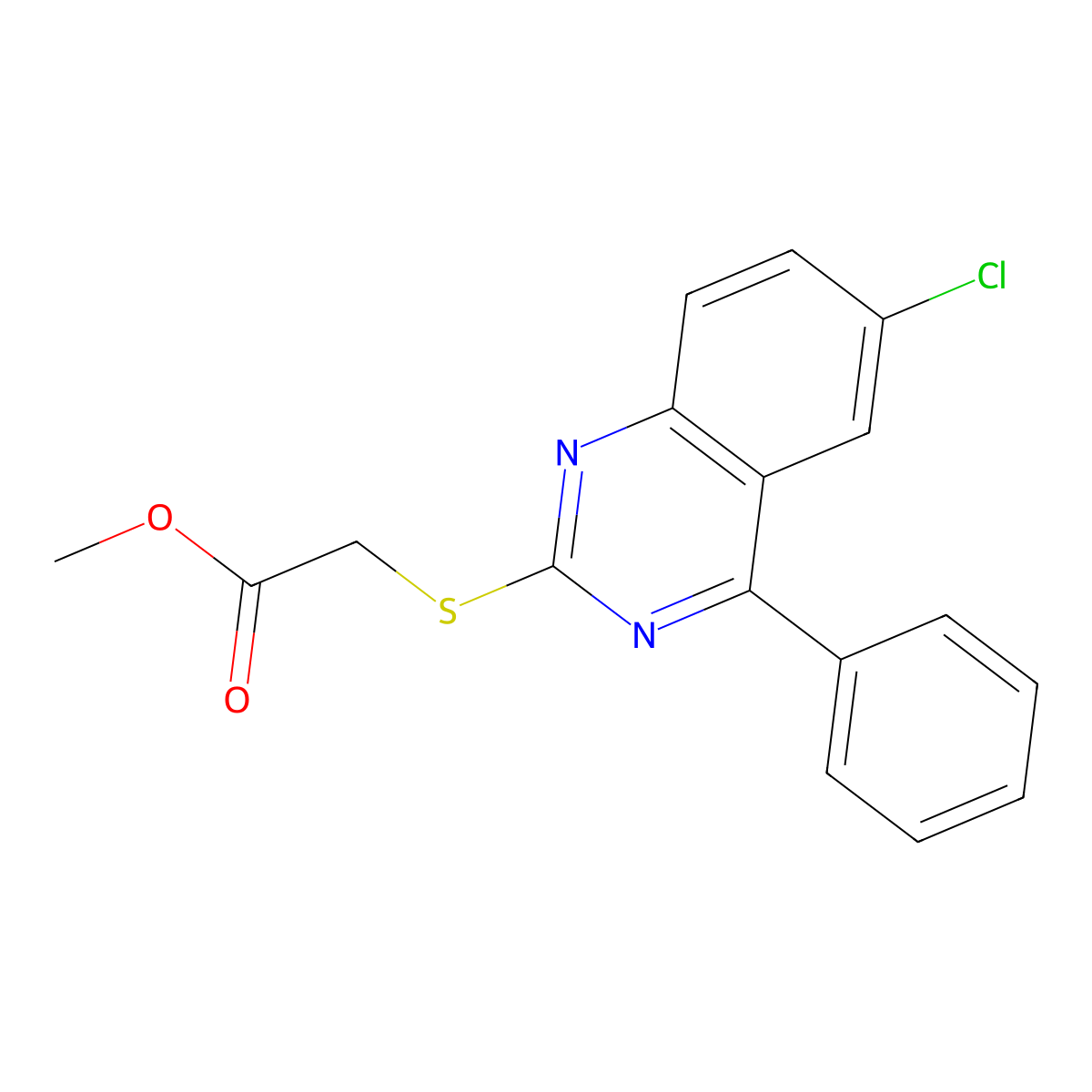 (6-Chloro-4-phenyl-quinazolin-2-ylsulfanyl)-acetic acid methyl ester molecular structure, CAS 371135-39-6