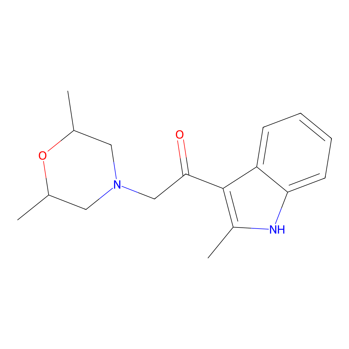 2-(2,6-dimethylmorpholin-4-yl)-1-(2-methyl-1H-indol-3-yl)ethanone molecular structure, CAS 371135-49-8